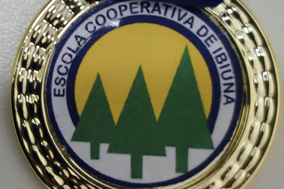 Medalha dourada com o logo da Cooperativa Educacional